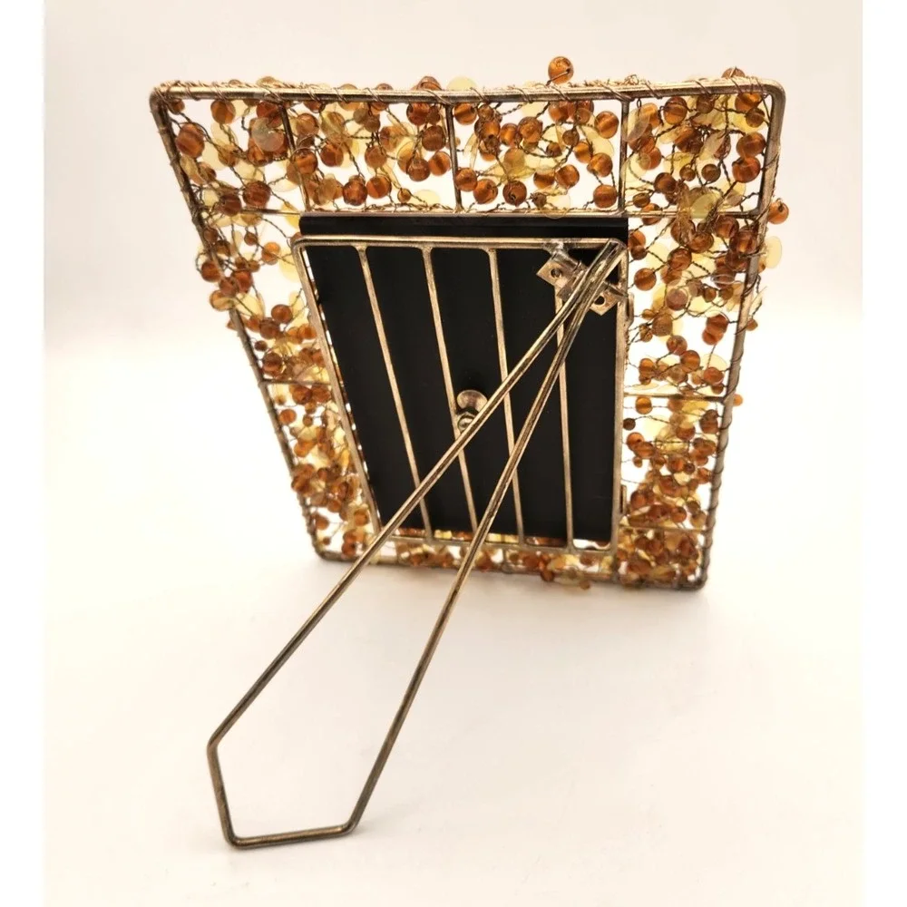 Pier 1 Amber Beaded Photo Picture Frame 4